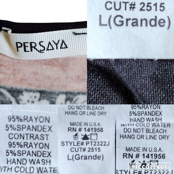 PERSAYA Black White Orange Brown Mixed Print Short Sleeve Top L - Picture 11 of 11